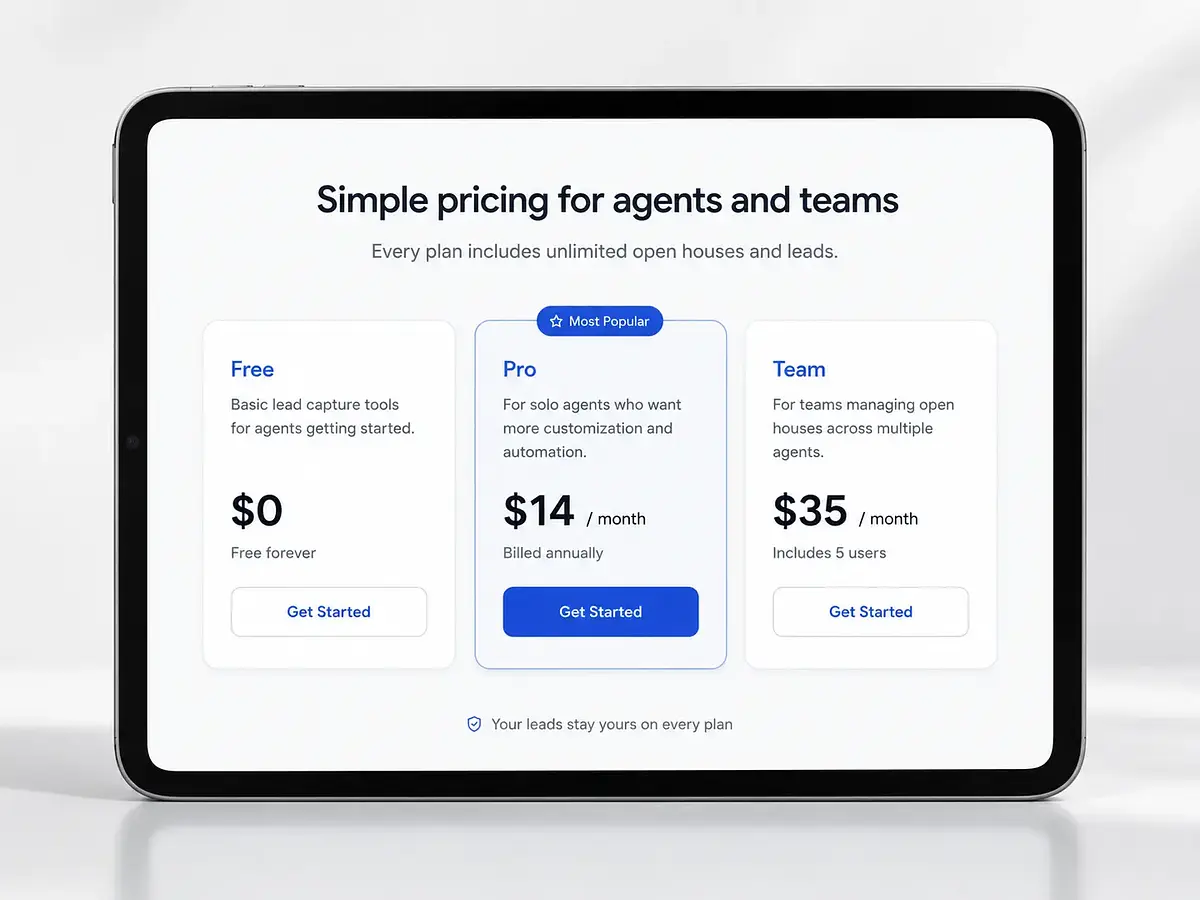 Showable vs. Open Home Pro Pricing section media